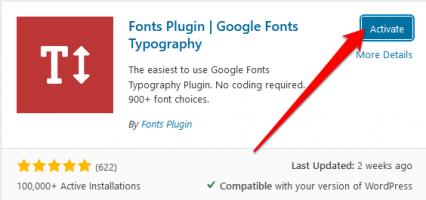 Onts in wordpress google fonts typography activate
