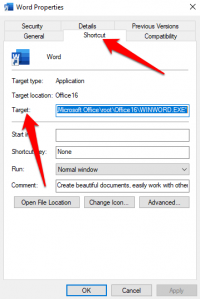Ord and excel in safe mode shortcut tab target box