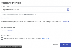 Google sites publish options