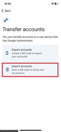 Transfer google authenticator inport account