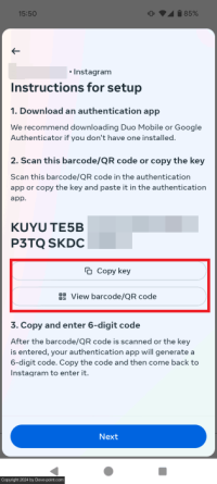 Transfer google authenticator instagram copy code