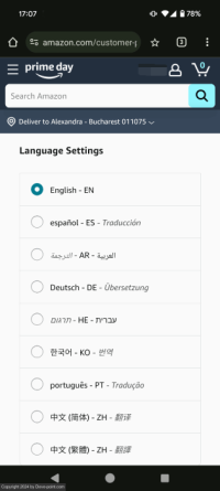 Change langugae amazon mobile browser new language