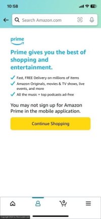 Sign up amazon prime ios app view