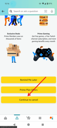 Cancel amazon prime mobile continue cancel