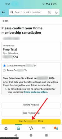 Cancel amazon prime mobile end on