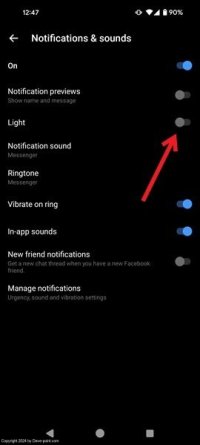 Enable push notifications android light off