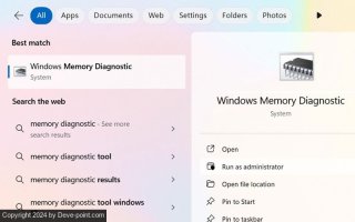 AM Test Windows Memory Diagnostic Tool Search Menu