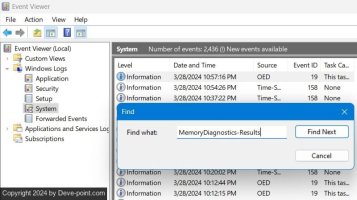 Est Windows Memory Diagnostic Event Viewer Results