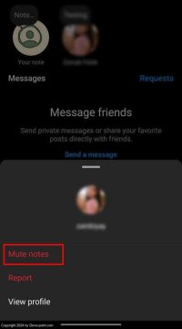 Mute notes on instagram