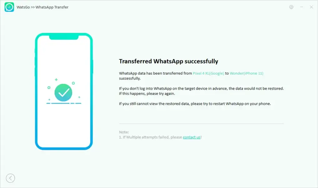 itoolab watsgo - انقل WhatsApp من Android إلى iPhone بنجاح